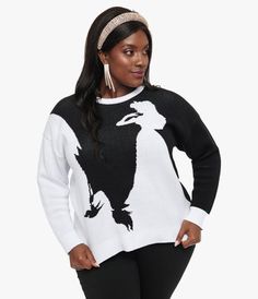 This cozy sweater is crafted in a black and white knit and set with a crew neck, long sleeves, and boasting a Princess Aurora and Maleficent silhouette design from Sleeping Beauty! Maleficent Silhouette, Aurora And Maleficent, Vintage Sleeping Beauty, Maleficent Aurora, Unique Skirts, Vintage Princess, Princess Aurora