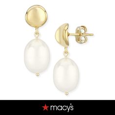 in stock Timeless Oval Tarnish Resistant Earrings, Elegant Yellow Gold Pearl Earrings With Polished Finish, Timeless Oval Tarnish-resistant Earrings, Classic Oval High Luster Pearl Earrings, Macy's Yellow Gold Drop Earrings, Macy's Elegant Yellow Gold Earrings, Classic Oval Earrings, Tarnish Resistant, Elegant Drop Earrings From Macy's, Elegant Drop Earrings By Macy's