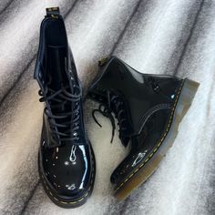 Dr Martens 1460 Black Smooth Patent Leather Combat Boots Nwt Msrp $170 Womens Size: Eu 42 (Us Size: 10) Brand New Never Worn With Shoe Box Accepting Offers Fitted Black Ankle Martin Boots, Fitted Black Martin Boots With Round Toe, Black Fitted Martin Boots With Round Toe, Trendy Fitted Black Combat Boots, Classic Black Ankle-high Martin Boots, Classic Black Martin Boots For Winter, Black Patent Leather Lace-up Boots With Round Toe, Classic Black High-top Martin Boots, Dr Martens Platform Boots