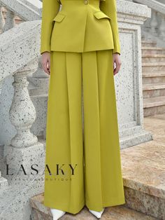 Lasaky - Refined Regular Fit Dress Pants with Timeless Elegance Elegant Pants, Church Clothes, Business Attire Women, Mid Waist Pants, Elegant Pant, Draped Midi Dresses, Yellow Pants, Fitted Dress Pants, Church Outfits