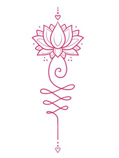 a red line drawing of a lotus flower on a white background with the word love written below it