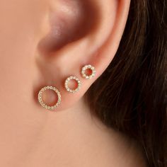 Diamond Circle Studs / 14k Gold Diamond Circle Earrings / Halo - Etsy Open Circle Stud Earrings, Diamond Circle Earrings, Gold Circle Earrings, Studs Diamond, Diamond Gift, Circle Earrings Studs, Circle Diamond, Gold Diamond Jewelry, Circle Studs