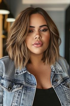 25 Stunning Long Haircuts Perfect for Plus Sized Women - Page 8 of 26 - Cuts & Hues Plus Size Women’s Haircuts, Round Face Lob With Bangs, Curvy Bob Haircut, Fall Hair For Plus Size Women, Cool Mom Haircut Long Bobs, Short Bob Hairstyles Plus Size, Round Face Haircuts Plus Size, Over The Shoulder Haircut With Layers, Fine Hair Cuts Medium Length