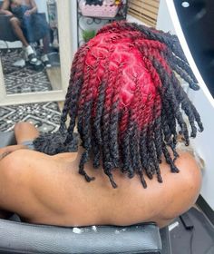 Reverse Dye Dreads, Dyed Roots On Locs, Reverse Dyed Locs, Red And Black Locs, Dyed Locs Ideas, Dread Colors, Loc Colors