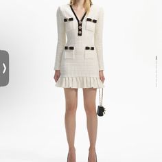 New Without Tags Elegant Beige Sweater Dress For Party, Luxury Beige Dress For Fall, Elegant Mini Sweater Dress, Elegant Mini Sweater Dress For Work, Elegant Beige Mini Sweater Dress, Luxury Long Sleeve Cream Dress, Elegant White Sweater Dress For Workwear, Elegant White Sweater Dress For Work, Elegant Cream Sweater Dress For Workwear