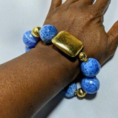 Ro & Gieo Blue Fire Agate and 24 Karat Goldplated Bushed Brass Bracele Brass Bracelet, Fire Agate, Soft Toothbrush, Blue Fire, Special Jewelry, Healing Energy, Beauty Favorites, Brass Jewelry, Lovely Jewellery