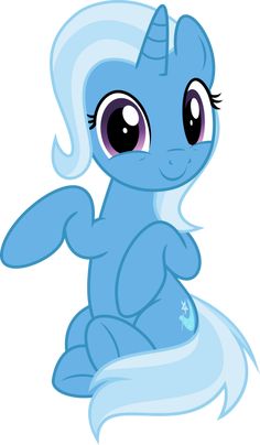 a blue pony with big eyes sitting down