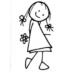 a drawing of a girl with flowers in her hand