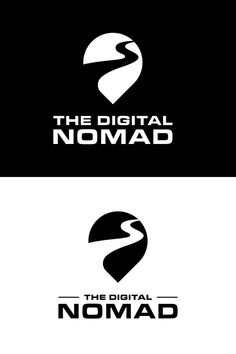 two logos for the digital nomad, which are both black and white with an arrow