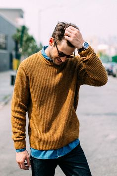 Don’t sweat layering this fall with Brixton's Sawyer sweater. Jumper Fashion, Basic Sweater, Fashion Male, Basic Sweaters, Round Neck Sweater, Mens Winter, Neue Outfits, Round Neck Sweaters