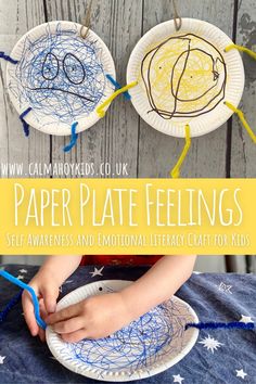 paper plate feelings for kids to make with string and glue on the outside of their faces