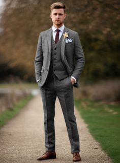 A gentleman strives to do better and our Vintage Plain Dark Gray Tweed Suit helps him be the best when it comes to dressing sharp. Crafted from wool, the tweed suit is rough, and hard wearing and there's nothing better than this that can keep you warm and stylish during the most dreary time of year.  Look Includes  Vin Grey Tweed Groom Suit, Mens Wool Suit Wedding, Charcoal Gray Suit Wedding Color Combos, Grey Wedding Tuxedo Groom Style, Three Piece Suit Mens Grey, Dark Charcoal Groomsmen Suits, Groom Dark Gray Suit, Winter Wedding Ring Bearer Outfit, Dark Grey Groomsmen Attire