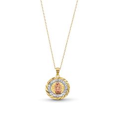 This intricate medallion pendant is a reflection of faith and heritage. 14K white, rose, and yellow gold Marked Ntra. Sra. DE Guadalupe for Nuestra Senora de Guadalupe The round medal features diamond-cut andtextured details Adjustable 16- to 18-inch cable chain; spring-ring clasp Yellow Gold Polished Medallion Necklace, Yellow Gold Medallion Necklace With Polished Finish, Fine Jewelry Yellow Gold Medallion Coin Necklace, 14k Gold Engraved Medallion Necklace, White Gold Round Medallion Necklace, Tarnish Resistant, White Gold Medallion Necklace, Engraved 14k Gold Medallion Necklace, Commemorative White Gold Necklace With Coin Pendant, 14k Gold Medallion For Commemoration