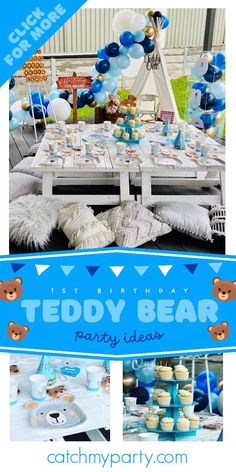 Check out this fun teddy bear picnic 1st birthday party! Loving the decor! See more party ideas and share yours at CatchMyParty.com