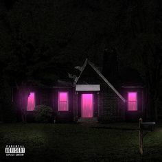 a house with purple lights in the dark