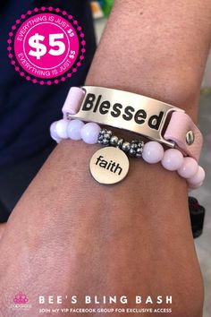 Request this beautiful set of Blessed Faith Bracelet in Pink from me on Facebook.  If you want to see what other fashionable accessories are available please join me on my Facebook Live shows.  Join my VIP group for exclusive access to new releases.  #blessedbracelet #faithbracelet #fashionaccessories #paparazziaccessories #beesblingbash Fashionable Accessories, Facebook Live, Tiffany Heart