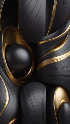 an abstract black and gold background with curves