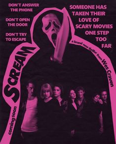 the scream movie poster is shown in pink