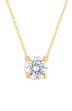 A fine 14-karat gold setting gives a glistening finish to a stunning, lab-created diamond pendant necklace. Total lab-created-diamond weight: 2.5 ct. Clarity: VSSI Color: G+ 14K white, rose or yellow gold/lab-created diamond Imported Diamond Guide Yellow Gold Diamond Necklace With Large Pendant For Gift, Macy's Yellow Gold Diamond Cut Necklace, Hallmarked Yellow Gold Diamond Pendant Necklace, Macy's Round Diamond-cut Necklace, Yellow Gold Jewelry With Diamond Accents, Round Pendant, Diamond Guide, Diamond Pendant Necklace, Luxury Gifts, Lab Created Diamonds