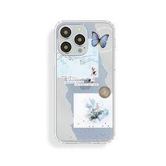 an iphone case with some pictures and buttons on the back, along with a coin