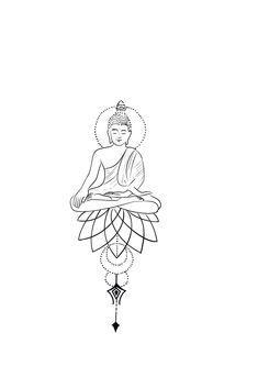 buddha sitting on top of a lotus flower with an arrow pointing to the right side