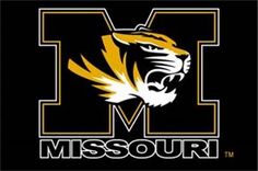 the missouri state university logo is shown in black and gold, with an image of a tiger's head on it