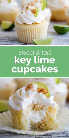 key lime cupcakes with white frosting on top