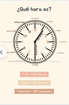 an image of a clock with words in spanish