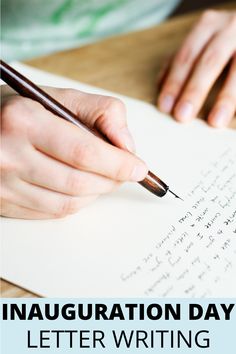 a person writing on a piece of paper with the words inaugnation day written in it