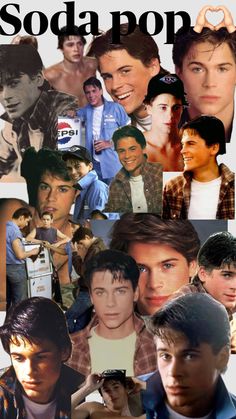 a collage of photos with the words soda pop on them and images of young men