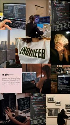 a collage of photos with people working on computers