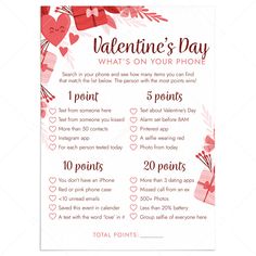 Valentines Whats On Your Phone Game Printable by LittleSizzle Valentine Riddles, Valentine's Day Game, Valentine Party Game, Romantic Games, Candy Match, Valentines Games