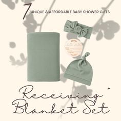 a baby shower gift set with the words receiving blanket set on it and an image of a