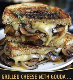 grilled cheese with gourmet mushrooms on toasted bread