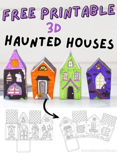 Free Haunted House Templates Haunted House Projects For Kids, 3d House Template Free Printables, 3d Paper Houses Free Printable, 3d Halloween Paper Crafts, House Template Printable For Kids, Paper Templates Free Printable Crafts, Haunted House Crafts For Kids, Kids Haunted House