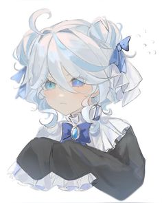 an anime character with white hair and blue eyes