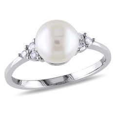 Freshwater Pearl & 1/8 ct. tw. Diamond Ring in 10K White Gold Helzberg Diamonds, Freshwater Pearl Ring, Pearl And Diamond Ring, Diamond Fashion Rings, Gold Cocktail Ring, Gold Cocktail, Pearl Diamond, White Gold Ring, Diamond Fashion