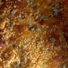 a casserole dish that has been cooked and is topped with crumbs