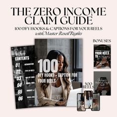 the zero incomee claim guide is shown with two phones and one laptop computer