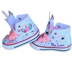 Just as shown, super blingy! Just beautiful. Genuine Converse Shoes, choose from all white white with stripes or pink Converse. Her name will be on the insides of the shoes, see the second photo for what it will look like. Happy to customize! Unicorn Sneakers, Pink Chuck Taylors, Pink Chucks, Unicorn Shoes, White Chuck Taylors, Apple Watch Bands Fashion, Pink Converse, I Love My Daughter, Shoes For Girls