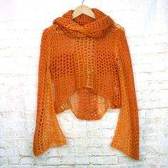 Open Knit Crochet Crop Sweater Womens 4us Orange Cowl Neck Italy Mohair Y2k Rave Slightly Pre-Owned, Open Knit Crochet Crop Sweater Womens 4us Orange Cowl Neck Italy Mohair Y2k Rave. Notes: Minimal Fabric Pulls Around Shoulder Area. Not That Noticeable Due To Pattern And Texture. Small Dark Spot On One Front Sleeve Area. View Photos. Size: 4 Us ***I Would Recommend Comparing Sizes To A Similar Garment From Your Closet To Determine If The Size Fits You. Measurements: Armpit-To-Armpit: 19 Full Che Crochet Crop Sweater, Notes Minimal, Orange Tone, Crochet Crop, Women's Sweatshirts, Crop Sweater, Open Knit, Crochet Sweater, Cropped Sweater