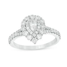 a pear shaped diamond ring on a white background