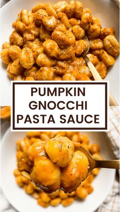 pumpkin gnocchi pasta sauce on a white plate