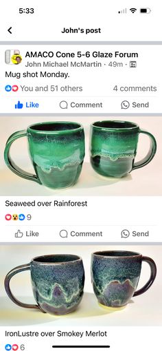 two green mugs sitting on top of each other