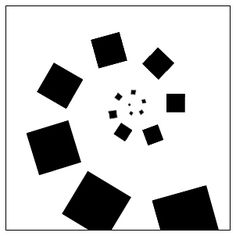 an abstract black and white image with squares in the center, surrounded by smaller square shapes