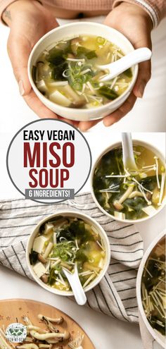 the cover of easy vegan miso soup is shown