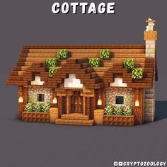 an image of a house made out of wood and stone with the words cottage above it