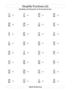 the printable worksheet for simplifying fractions with numbers to 10