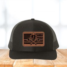 Custom Richardson Hat six panel snapback trucker hat with leather patch. Patches are laser engraved and made out of PU material. These patches are non-washable. Please do not submerge these in water. Damage to your patch could occur. Patch Size: 2" x 3" Patches are made to order. TAT - 7-14 Business days Outdoor Trucker Snapback Hat With Patches, Trucker Snapback Hat With Patches And Curved Bill, Trucker Hat With Leather Patch And Flat Brim, Outdoor Trucker Hat With Leather Patch And Flat Bill, Trucker Hat With Leather Patch And Curved Brim, Black Trucker Hat With Leather Patch And Curved Bill, Trucker Style 5-panel Hat With Leather Patch, Black Trucker Hat With Leather Patch, Trucker Hat With Leather Patch And Flat Bill