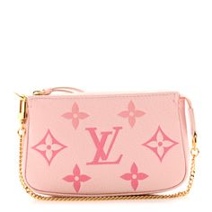 This is an authentic LOUIS VUITTON Empreinte Monogram Giant By The Pool Mini Pochette Accessories in Bouton De Rose. This chic pochette is part of the Louis Vuitton Summer 2021 By The Pool collection. This mini pochette is crafted of Louis Vuitton monogram embossed leather in pink. The pochette features pink leather trim and gold-tone hardware including a wristlet chain. The top zipper opens to a pink microfiber interior. Pink Louis Vuitton Bag, Pink Louis Vuitton, Mini Pochette Accessories, Pochette Accessories, Louis Vuitton Pink, Louis Vuitton Empreinte, Louis Vuitton Damier Azur, Louis Vuitton Pochette, Duffel Bags